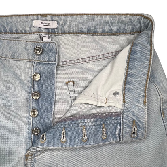 Forever 21 Jeans Premium Barrel Hi Rise Distressed Button Fly Light Blue Wash 30 - Picture 7 of 16